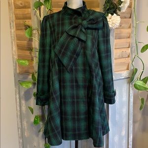 Chicwish green plaid swing jacket with large bow